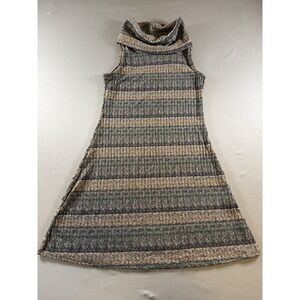 Millibon Turtleneck Dress Striped Ribbed Retro Cowl Neck Swing Women's Medium